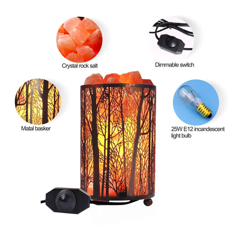 Natural Pink Himalayan Salt Lamp With Dimmer Forest Salt Crystal Night Light In Retro Red Metal Basket with 25W Bulbs