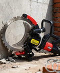 Heavy Duty 12000W Concrete Ring Saw With Two Diamond Blades positioned against a wall for deep cutting into concrete.