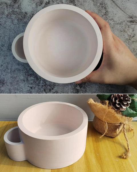 Top and side view of Big Ol Candle Holder Mold for Silicone Resin and Concrete DIY Vessels Round Storage Jar with Match Holder.