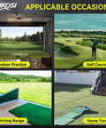 Indoor practice, golf course, driving range, and home yard setups for Golf Grip Trainer And Swing Training Aid For Warm Up And Tempo Control