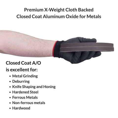 Person holding 60 Grit Aluminum Oxide Air File Sanding Belts 1/2 X 18 Inches, 20 Pack Heavy Duty for metal and wood finishing