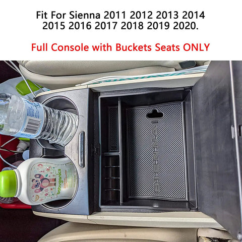 Center Console Organizer Tray For Sienna 2011 To 2020 Armrest Storage With Glove Box Dividers ABS Black in vehicle interior