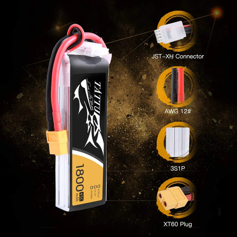 11.1V 1800mAh 3S 45C LiPo Battery Pack With XT60 Plug For FPV Drones And RC Helis, lightweight design with connectors
