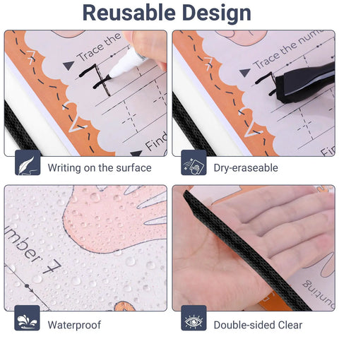 Four features of Game Changer Oversized Dry Erase Pocket Sleeves 13 By 10 Inches For 8.5 By 11 Papers And 9 By 12 Worksheets Reusable