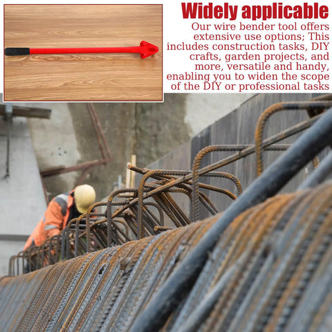Heavy Duty Manual Rebar Bender For 5/8 Inch Bars, portable steel rod bending machine in use with bent rebar.