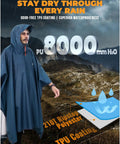 Hooded Rain Poncho For Adults Waterproof Lightweight Rain Jacket For Men And Women Reusable Emergency Camping Gear Sea Blue One Size With Sealed Seams And TPU Coating shown