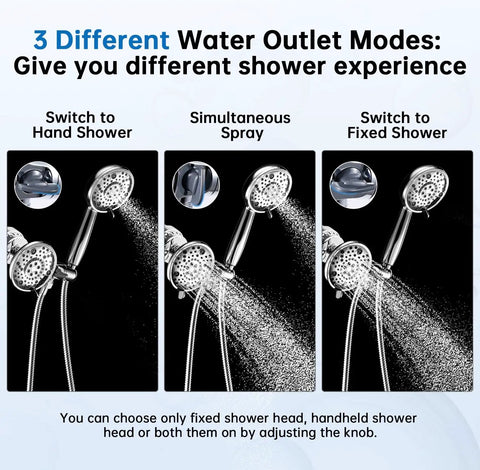 Filtered Shower Head With Handheld Combo Plus Three Way Diverter For An Easy Switch Shower Eight Settings For Custom Shower, High Flow To Fight Hard Water, Reduces Chlorine And Fluoride, Includes One Replacement Cartridge, Chrome Finish