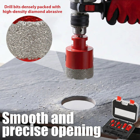 Ultra Durable 8-Piece Diamond Hole Saw Kit With Hex And SDS Adapters For Dry Or Wet Cutting Tile Granite Marble Glass Stone 1/4 To 1-3/8 Inch, red bit drilling stone