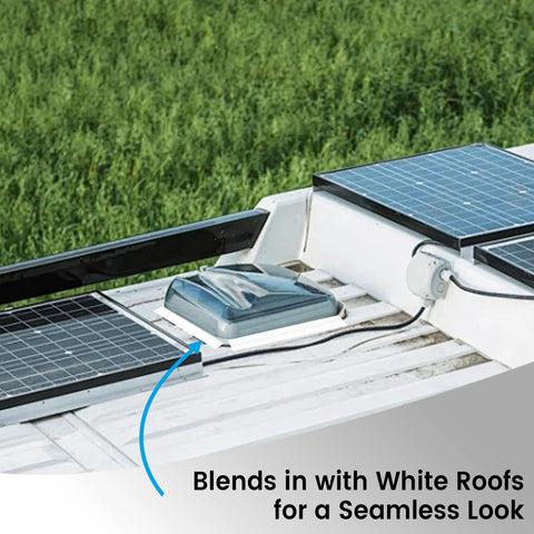 RV Roof Sealant Tape 4 Inch By 50 Foot White Weatherproof Self Adhering Repair Tape installed on white RV roof