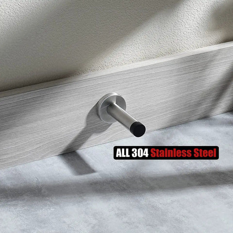 Thick 304 Stainless Steel Door Stopper With 1mm Cushioning Bumper installed on wall, brushed finish 3.54 inch