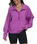 Women's Half Zip Fleece Sweatshirt With Kangaroo Pocket, Soft Stretch Knit For Everyday Wear, Perfect Spring And Fall Layering