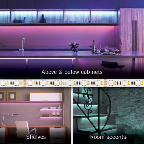 RibbonFlex Pro LED Tape Light Kit With Multi Color And White LEDs, 60+60 LEDs Per Meter, 16.4 Ft, Dimmable 0-100%, UL Listed, Easy Peel-And-Stick Install, Perfect For Under Cabinets, Coves, And Accent Lighting