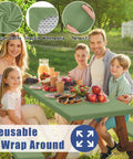 Family using Stretchy Picnic Table Cover With Bench Covers For 6 Foot Rectangular Tables Elastic Fitted Spandex Tablecloth