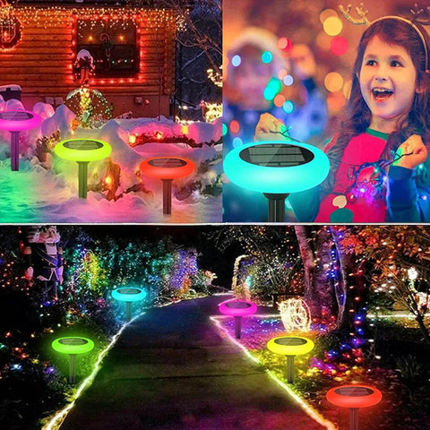 Colorize Colorful Pathway Solar Lights Set Of 6, Weatherproof Outdoor LED Pathway Lights illuminating snowy yard and garden