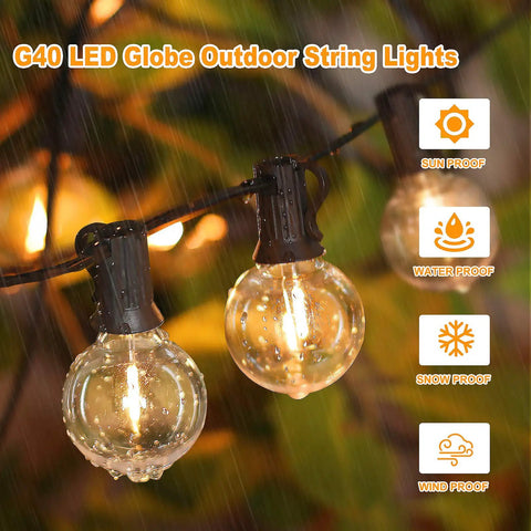 100 Foot Outdoor G40 LED Globe String Lights Two Pack Dimmable Waterproof Shatterproof Light Strings With 52 Bulbs Connectable