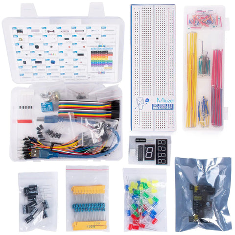 Electronic Component Fun Kit For Makers With Supply Module 830 Tie Point Breadboard Jump Wires Potentiometer LEDs Resistors