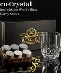 Eco Crystal Whiskey Gift Set With Handcrafted Granite Chill Stones And European Style 11.7 Oz Tumbler, Hardwood Presentation Tray And Gold Foil Box
