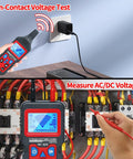 Person using Underground Cable Locator and Wire Tracker NF826 for Dog Fence Cables to test voltage without contact.