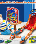 Child playing with Ultimate 2 Car Race Track Set With Two Cars, 2 In 1 Reconfigurable Track System And Rad Storage Box.