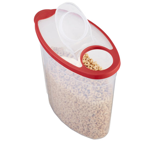 Flex And Seal Airtight Food Storage Container With Large Mouth Keeps Cereals Locked Down Smooth Operator Style Plus Bpa Free Build Fast Easy One Hand Pouring For Top Tier Kitchen filled with cereal, featuring wide mouth and pour spout.