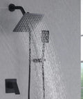 Matte Black 2 Handles Tub and Shower Faucet Set With Tub Spout, Valve Included, Dual 2 In 1 Shower System in action