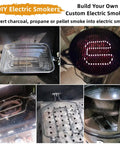 1650W Electric Smoker Heating Element Kit With Adjustable Thermostat And Probe Cord Replacement installed in smoker
