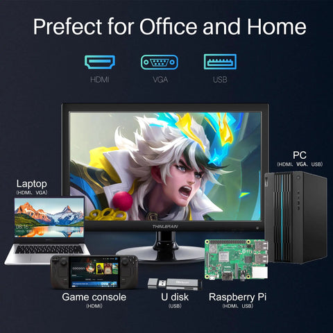 17.3 Inch HD Plus Monitor With HDMI VGA Built In Speakers 60Hz Refresh 5ms Response Time VESA Mountable next to gaming devices