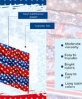 American Flag Sublimation Transfer Paper 12x10 Inch 10 Sheets Leopard Flag Pattern For DIY Mugs Tumblers Keychains And Shirts Ready To Cut Sheets With Vivid Color Transfer For Heat Press Projects showing features like bright colors and easy transfer.