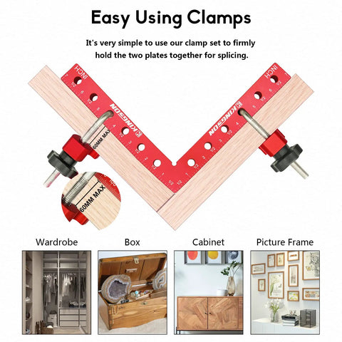 Beefy 90 Degree Positioning Squares Right Angle Clamps Corner Clamp Set for woodworking, used in wardrobe, box, cabinet, frame.