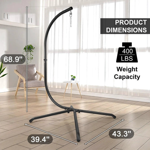 Heavy Duty Hammock Chair Stand Steel C-Stand For Outdoor And Indoor Use, Supports Egg Chairs Or Swings Up To 400 Lbs With Stable X Base