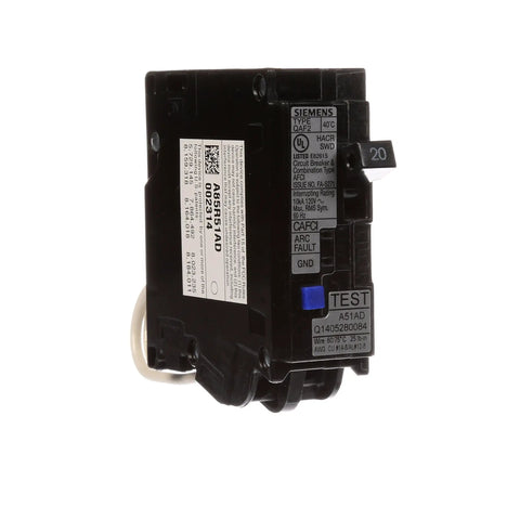 20 Amp Single Pole 120 Volt Plug On Combination AFCI Breaker With LED Trip Indicator Extra Wire Bend Space Lugs