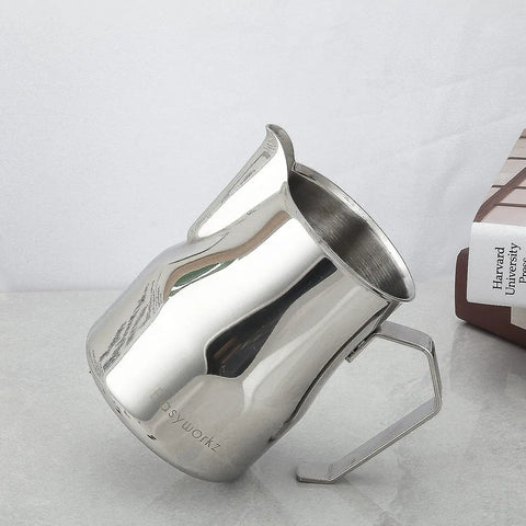 Stainless Steel 15 Ounce Espresso Steaming Pitcher For Milk Frothing And Latte Art With Dripless Spout Pro Grade Durable Anti Rust 304 Food Grade Milk Jug For Cappuccino, features heat resistant handle