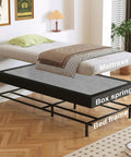 Heavy Duty Twin Bed Box Spring With Noise Free Metal Frame And Thick Fabric Cover For Memory Foam And Innerspring Mattresses Quick Snap Together Assembly Low Riser Sleep Game Changer with mattress and bed frame.
