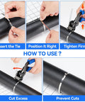Heavy Duty Stainless Steel Cable Tie Gun Kit With 304 Zip Ties For Outdoor Use Includes Three Tie Sizes usage steps