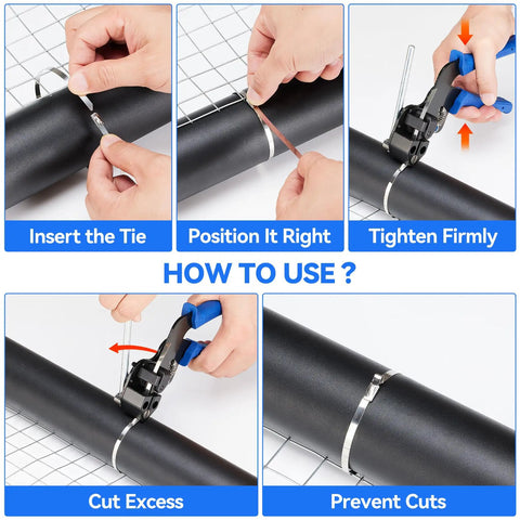 Heavy Duty Stainless Steel Cable Tie Gun Kit With 304 Zip Ties For Outdoor Use Includes Three Tie Sizes usage steps