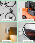 4 Pack Car Door Protector Strips Self Adhesive EVA Foam Wall Guard For Garage And Parking Anti Collision Bumper Shield Protects Doors, Bumpers, And Body Panels From Scratches And Dings, Oil Water Heat Resistant White 11.8 X 3.9 X 1.2 Inches image showing foam padding installed on walls for bike, forklift, bed, and car door protection.