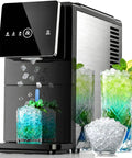 Countertop Nugget Ice Machine 33 Lbs Quick Freeze Cycle Producing Soft Chewable Squares With Hassle Free Push Button Start Self Drain Unit Brushed Steel Finish with ice and drinks