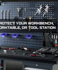 Heavy Duty Workbench Mat 60 By 24 Inches 5mm Thick EVA Rubber Surface Protector for Garage and Workshop Tables, tool setup shown.