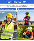 Stay Frosty On Site With This Reusable Cooling Hard Hat Neck Shade For Trade Teams Activates With Water For Four Hours Of Hyper Evaporative Cooling Gear, worn by workers in bright settings.