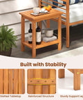 Acacia Wood Outdoor Side Table With Slatted Top And Two Tier Storage Shelf For Backyard Poolside Patio Or Indoor Use Built To Last In Natural Finish No Fuss Durability