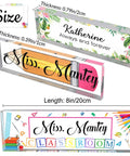 Custom Desk Name Plate For Teachers Acrylic Block with 'Miss Mantey' and classroom theme, clear 8x2.5-inch personalized acrylic plaque