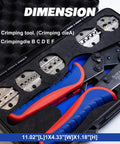 Pro Grade Crimping Tool Set With Ratchet Wire Crimper And 6 Interchangeable Dies shown in a case with crimping tools and dies