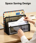 Three Compartment Metal Mesh Mail Organizer for letters, folders, and office supplies on desk