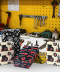 Mechanic Themed Wrapping Paper Pack With 12 Sheets In 3 Designs Featuring wrench, screw, And Tire Auto Parts Graphics, 20x28 Inches
