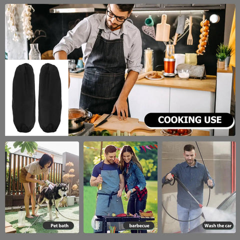 Professional Grade Heavy Duty Greaseproof Arm Sleeves Black Oil Repellent Forearm Guards With Secure Snap Cuffs for cooking usage.