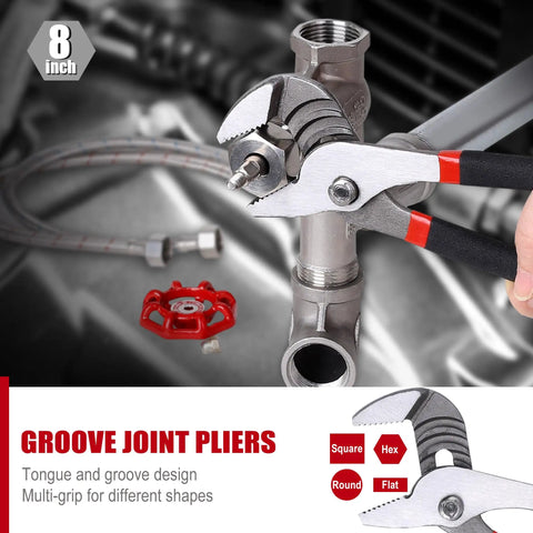 8-inch groove joint pliers from 7 Piece Pliers Set With Slip Joint Long Nose Diagonal Groove Joint Linesman Mini Long Nose Pliers