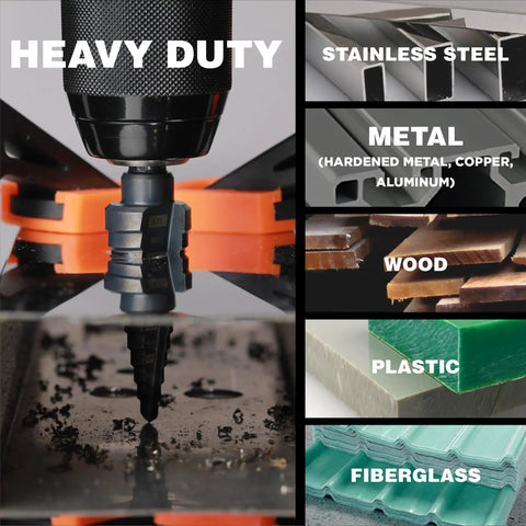 M2 HSS Step Drill Bit Unibit For Metal Wood And Plastic Quarter To One And One Eighth Inch Sizes in use on various materials