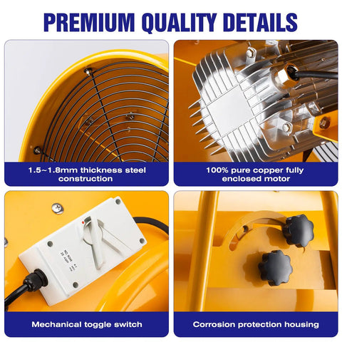 High Velocity Utility Blower And Fume Extractor Portable Exhaust Vent Fan 1300W rugged steel frame and copper motor details