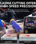 User demonstrating Six In One Plasma Cutter And Welder Combo With Dual Voltage 110V/220V, cutting metal with precision.