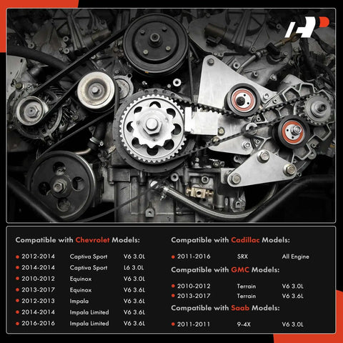 Engine Serpentine Belt Drive Kit For Chevy, GMC, Cadillac And Saab Cars, visible with pulleys and tensioners, front view